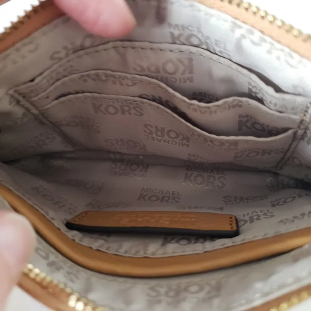 MICHAEL KORS MK Fulton Brown Pebble Leather Zip‎ Around Card Clutch Wristlet New